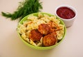 Small meat balls with peas and farfalle Royalty Free Stock Photo