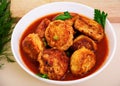 Small meat balls with peas and parsley. Fried noisettes Royalty Free Stock Photo