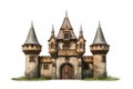 small castle surrounded green grass, isolated on a transparent background, png file