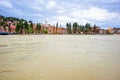 Small Mediterranean town along the swollen river