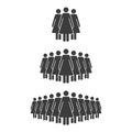 Small, medium and large group of women. Female people crowd silhouette icon. Vector illustration