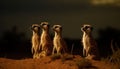 Small meerkat family standing in a row watching generated by AI Royalty Free Stock Photo