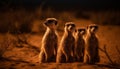 Small meerkat family watching sunset in Africa generated by AI