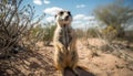 Small meerkat sitting, alert, guarding its environment generated by AI Royalty Free Stock Photo