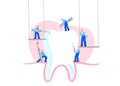 Small men treat, clean big tooth dental insturment. Dentistry work concept. Handdraw vector illustration Royalty Free Stock Photo