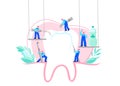 Small men treat, clean big tooth dental insturment. Dentistry work concept. Handdraw vector illustration Royalty Free Stock Photo