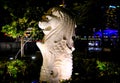 Small Merlion statue fountain at night, Singapore Royalty Free Stock Photo