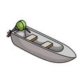 Small metal boat with motor for fishing.Boat for river or lake fishing.Ship and water transport single icon in cartoon Royalty Free Stock Photo