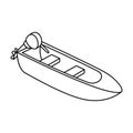 Small metal boat with motor for fishing.Boat for river or lake fishing.Ship and water transport single icon in outline Royalty Free Stock Photo