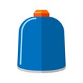 Small metal gas cylinder isolated on white background. Blue propane bottle without handle icon container in flat style. Short