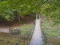 Small metallic pedestrian bridge over Cerna river, Romania, Europe Royalty Free Stock Photo