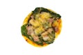 Small mini pizza with spinach, becon and cheese isoleted on white background Royalty Free Stock Photo