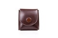 Small mini vintage styled leather pocket case for a watch, ring or a magnifying glass, isolated. Stylish leather container