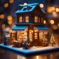 small miniature coffee shop decorated for christmas highly detailed and very realistic