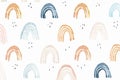 Small, minimalist rainbows in muted tones, repeated in a cute pattern on a white background Royalty Free Stock Photo