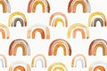 Small, minimalist rainbows in muted tones, repeated in a cute pattern on a white background Royalty Free Stock Photo