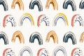 Small, minimalist rainbows in muted tones, repeated in a cute pattern on a white background Royalty Free Stock Photo