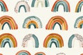 Small, minimalist rainbows in muted tones, repeated in a cute pattern on a white background Royalty Free Stock Photo