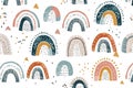 Small, minimalist rainbows in muted tones, repeated in a cute pattern on a white background Royalty Free Stock Photo