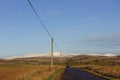 The small minor Scottish Road to the Angus Glens just outside Brechin, running between Farmers Fields and Farm Buildings. Royalty Free Stock Photo
