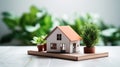 Small model house on a table with real estate paperwork. AI generated Royalty Free Stock Photo
