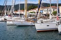 Modern White Yachts Moored in Galaxidi, Greece