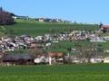 A small modern Swiss settlement or village Wauwil on the slopes of the hill Egozwilerberg - Canton of Lucerne, Switzerland