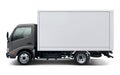 Small modern Toyota Dyna delivery truck with gray cab and white box body.