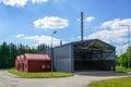 A small modern wood chip heating thermal power plant in a rural area