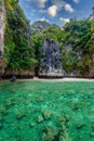 The small Monkey beach in paradise Bay - about 5 minutes boat ride from the Ao Ton Sai Pier - Koh Phi Phi Don Island at Krabi,