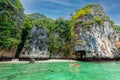 The small Monkey beach in paradise Bay - about 5 minutes boat ride from the Ao Ton Sai Pier - Koh Phi Phi Don Island at Krabi,