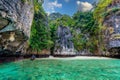 The small Monkey beach in paradise Bay - about 5 minutes boat ride from the Ao Ton Sai Pier - Koh Phi Phi Don Island at Krabi,