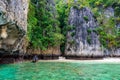 The small Monkey beach in paradise Bay - about 5 minutes boat ride from the Ao Ton Sai Pier - Koh Phi Phi Don Island at Krabi,