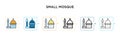 Small mosque vector icon in 6 different modern styles. Black, two colored small mosque icons designed in filled, outline, line and