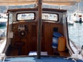 Small motor boat cabin interior inside view Royalty Free Stock Photo