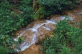 Small mountain creek with silky motion blurred water effect. Royalty Free Stock Photo