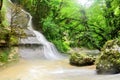 Small mountain creek with waterfall at the Abkhazian forest, Kodori gorge Royalty Free Stock Photo