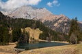 Small Mountain lake in Alps in spring time