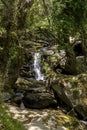 Small mountain river in the forest on a sunny day Greece, Andros Island, Cyclades Royalty Free Stock Photo