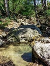 Small mountain river in rock shores