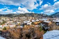 A small mountain village of Kakopetria covered in snow. Nicosia Royalty Free Stock Photo