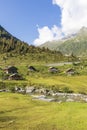 Small mountain village nestled in the green Swiss mountains