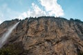 Small mountain waterfall. Summer alpine mountain landscape. Royalty Free Stock Photo