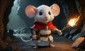 Adventurous mouse warrior exploring a dark cave with a torch in hand and a determined expression Royalty Free Stock Photo