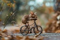 Small mouse is riding a bicycle Royalty Free Stock Photo