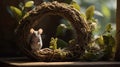 Adorable Mouse in a Cozy Nest Adorned with Greenery and Soft Light Royalty Free Stock Photo
