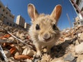 A small mouse sitting on top of a pile of rocks, fish eye shot, AI