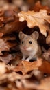 A small mouse voles is sitting in a pile of leaves Royalty Free Stock Photo