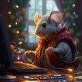 Small mouse in winter holiday scene. Created using ai generative. Royalty Free Stock Photo