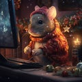 Small mouse in winter holiday scene. Created using ai generative. Royalty Free Stock Photo